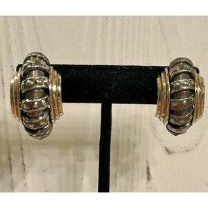 Alwand Vahan 14K Yellow‎ Gold and Sterling Silver Omega Ridged Earrings Domed